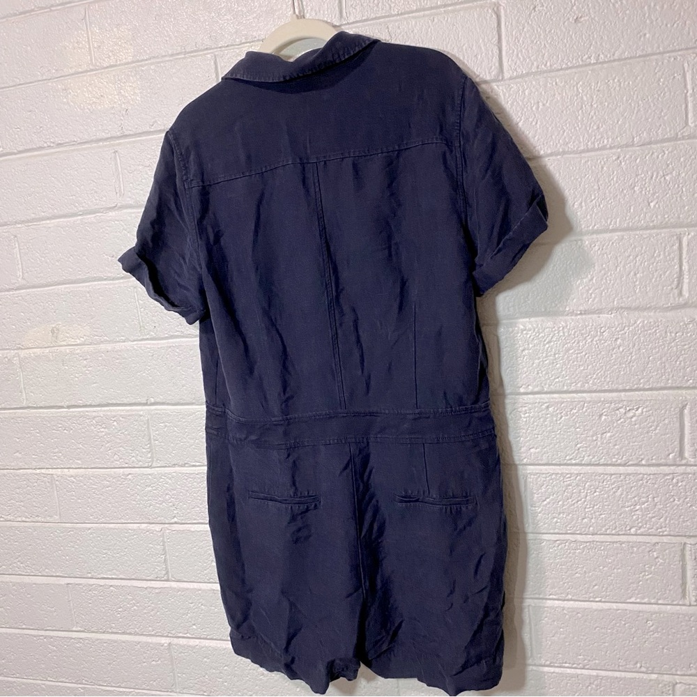 Ann Taylor Linen Blend Navy Blue Jumpsuit Romper 14 Lightweight Cargo Summer - Picture 3 of 16